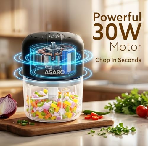 AGARO Elite Rechargeable Mini Electric Chopper Food Grade Bowl Stainless Steel Blades One-Touch Operation for Chopping Garlic, Ginger, Onion, Vegetables, Meat, Nuts, - Image 7
