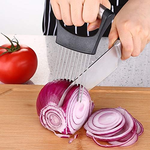 Stainless Steel Onion Holder, Fruits Veg Meat Tomato Cutter, Slicer Peeler Chopper with 10 Prongs Handy, Kitchen Gadgets Safety Cooking Tools