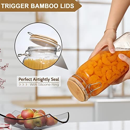 [ Taller ] 92oz Glass Jars with Airtight Lid, Large Glass Food Storage Jars, 3 Pack Wide Mouth Airtight Glass Jars for Kitchen Pantry Spaghetti, Square Mason Jars with Labels