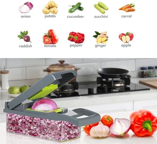 Multi Functional Vegetable Chopper, nicer dicer, 16 in 1 professional vegetable and food slicer, and Vegetable Cutter, for Potatoes, Onions, Vegetable Chopper with Container and Basket - Image 3