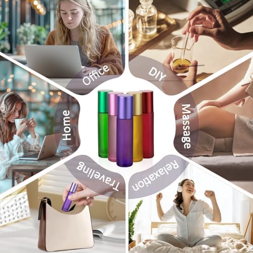 Kesell 10 Pack - 5 Color 10ml Frosted Glass Roller Bottles Roll On Bottles with Stainless Steel Ball for Essential Oils, Aromatherapy, Perfume Containers - Image 6