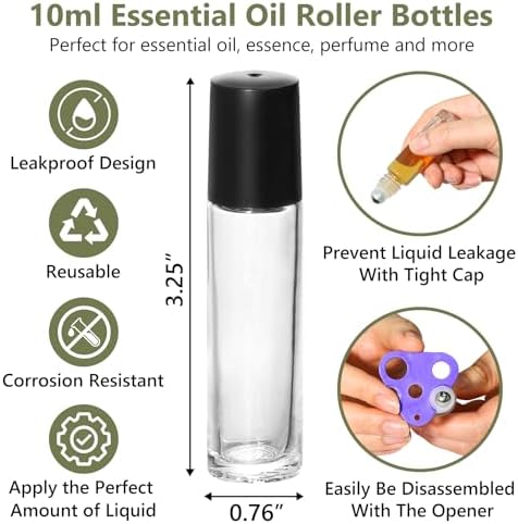 KEYWING 10ml Clear Glass Roller Rottles for Essential Oils, 54 Pack - Image 3