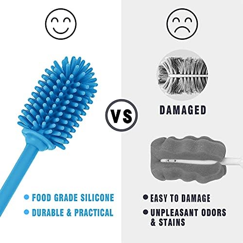 Silicone Bottle Brush with Long Handle, 12.5" Bottle Cleaning Brush, Blue - Image 3