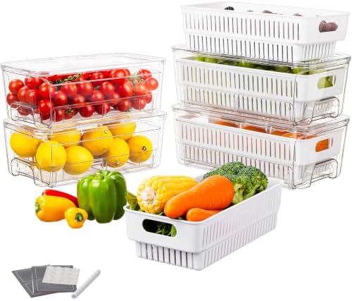 4-Pack Fruit Storage Containers for Fridge, Pull-Out Drawers with Colanders