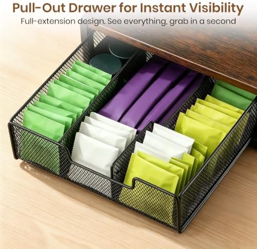 Tea Bag Organizer 3 Tier Wood Tea Organizers and Storage Drawer