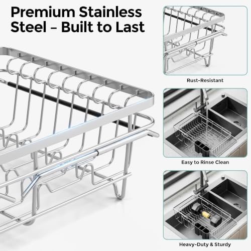 Over Sink Dish Drying Rack with Drainboard for Small Kitchen Counter
