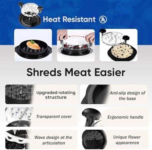 Chicken Shredder, Chicken Shredder Tool Twist, Meat Shredder, Large Chicken Breast Shredder, Heavy Duty BPA-Free Meat Shredder Tool with Removable Tray, Brush, Strong Non-Slip Base, Dishwasher Safe