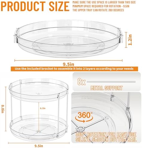 4 Pack Rotating Small Lazy Susan Turntable Organizer for Cabinet,9.5 Inch Clear Acrylic Spice Rack,Turn Table Organizers for Refrigerator,Kitchen,Pantry and Vanity Makeup,Bathroom Countertop Organizer