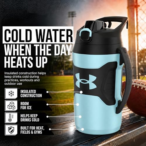 Under Armour Insulated Water Bottle with Handle & Fence Hook, Half Gallon Sports Water Jug, Leak-Resistant & BPA-Free for Baseball, Football & Gym - Breeze Blue/Black, 64oz