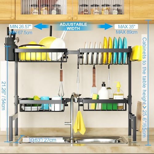 4 Baskets 2-Tier Over The Sink Dish Drying Rack, 26.57"-35"