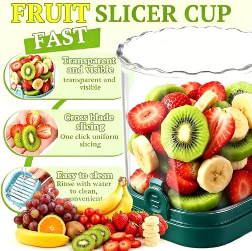 Hendiy Strawberry Slicer with Stainless Steel Blades | Egg & Fruit Slicer Cup for Banana, Cucumber, Mushroom | ABS Detachable Kitchen Gadget - Precision Berry Cutter Tool (Green, 1-Pack) - Image 5