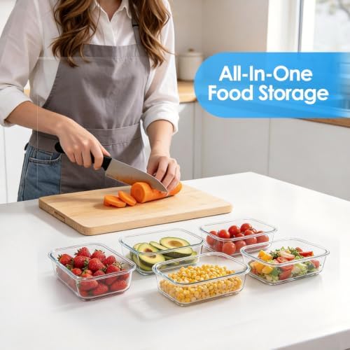 5 Pack 22 oz Glass Food Storage Containers with Lids, Grey