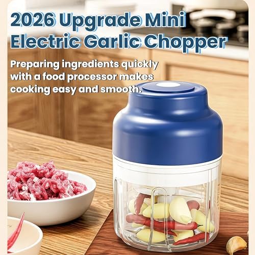 2026 Upgrade Electric Garlic Chopper Mini, 320 ml Small Garlic Chopper Mincer with 6 Stainless Steel Blades, Portable Rechargeable Cordless Chopper for Onion,Chili,Ginger,Nuts,Meat & Fruits (Purple) - Image 2