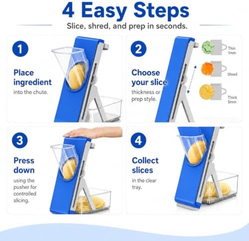 Safe Mandoline Slicer for Kitchen, Vegetable Slicer with Container, French Fry Cutter, All in 1 Julienne Slicer for Potato, Thickness Adjustable, Detachable Blade (Dark blue) - Image 6