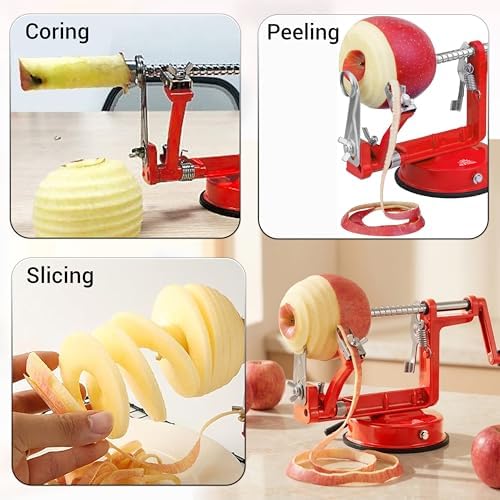 Apple Peeler - 3 in 1 Fruit Corer Cutter and Peeling Machine for Kitchen - Stainless Steel Apples Peelers & Cutters Tool - Easy to Peel and Spiralizer