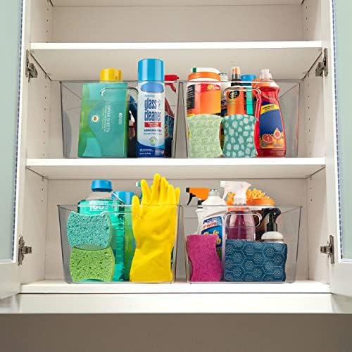 Clear Plastic Storage Bins for Kitchen, Fridge, Pantry, 4 Pack