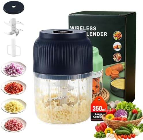 Portable Electric Garlic Chopper, 2026 Mini Household Electric Garlic Crusher, 350ml Cordless Garlic Mincer with Lid, One-Touch Food Processor for Onion, Ginger, Chili, Herbs, Nuts，Blue：1 by Unknown
