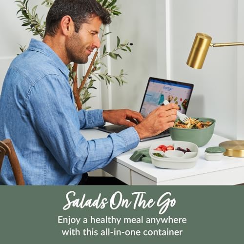 Salad Container, Lunch Bowl with 4-Compartment Toppings Tray, 54 oz