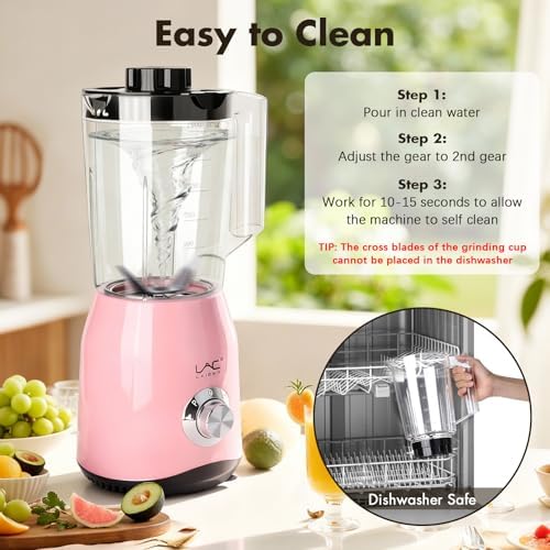 Blender for Smoothies,300W Personal Blender and Grinder Combo for Kitchen with a 54oz Portable Smoothie Cups,Shakes,Juices,Frozen Drinks and a 12oz Coffee Cup with Seal Cover (Pink) - Image 3