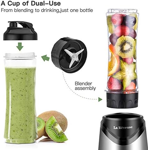 Smoothies Blender Personal Size 300 Watts with 18 oz BPA-Free Portable Travel Sports Bottle, Silver