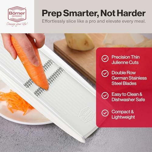Swissmar Börner PowerLine Thin Julienne Vegetable Slicer – Precision Mandoline Slicer for Potatoes, Zucchini, & Hard Fruits - Perfect for Vegetable Salad – Essential Kitchen Gadgets - White - Image 5