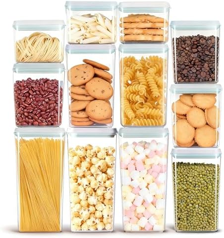 Pop Airtight Food Storage Containers with Lids for Kitchen Pantry Organizing Stackable Container for Cereal Snack Flour Sugar Coffee Spaghetti -12 Pcs(1.2, 2.0, 2.7, 3.3qt)*3