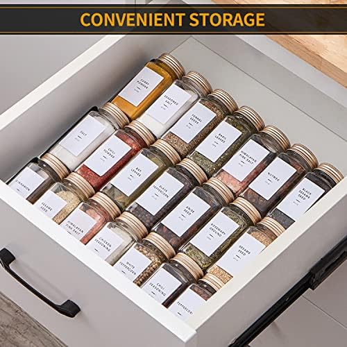 25 Pcs Spice Jars with Label- Glass Spice Jars with Gold Metal Caps