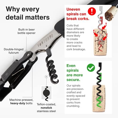 Professional Waiters Corkscrew - Wine Key with Ergonomic Rubber Grip, Beer Bottle Opener and Foil Cutter (3 Pack)