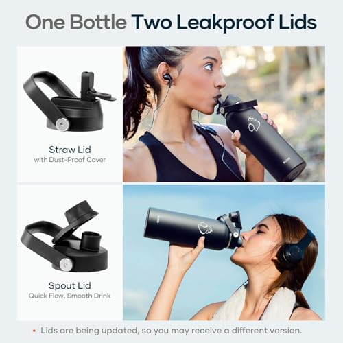 Triple Wall Vacuum Water Bottle with Dust-Proof Straw & Spout Lids