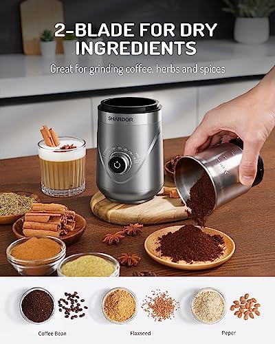 SHARDOR Electric Super Silent Blade Coffee Grinder, Timed Grind Control Rotary Knob, Adjustable Coarse to Fine for Coffee Beans, Spices & Herbs, with 2 Removable Stainless Steel Bowl, Sliver - Image 3