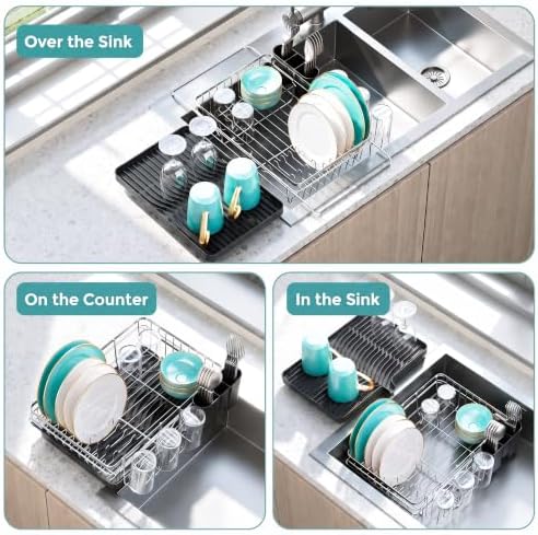 Over Sink Dish Drying Rack with Drainboard for Small Kitchen Counter