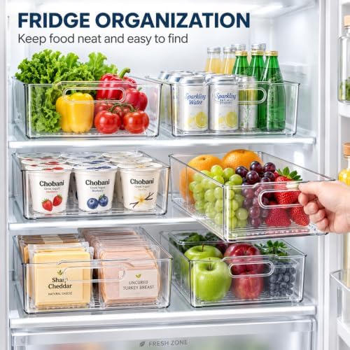 6 Pack Clear Plastic Storage Bins with Handles, Pantry Organizer Box
