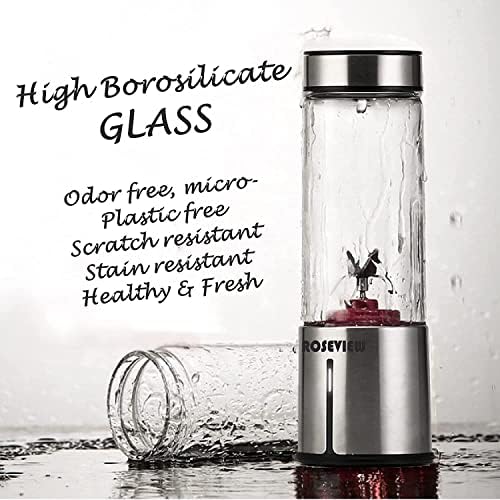 Portable Smoothie blender ROSEVIEW Glass bottle USB rechargeable mini Handheld Ice Shakes Cup 2 speed blend juicer Cordless Personal smoothies maker Fruit mixer (Metallic) - Image 4