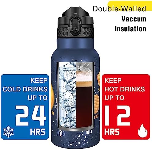Kids Water Bottle with Straw Lid - Insulated Stainless Steel Reusable Tumbler for Girls,Boys,Thermo Mug,17oz,Space Planet