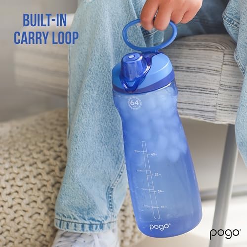 Pogo 64oz Plastic Water Bottle with Chug Lid and Carry Loop, Gray - Image 6