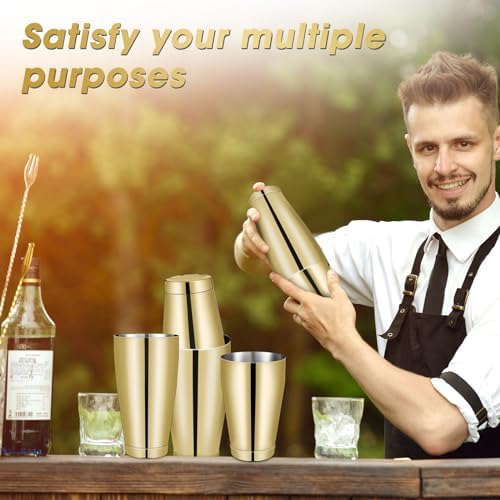 6 Pcs Shakers Bartending Boston Cocktail Shaker, Gold