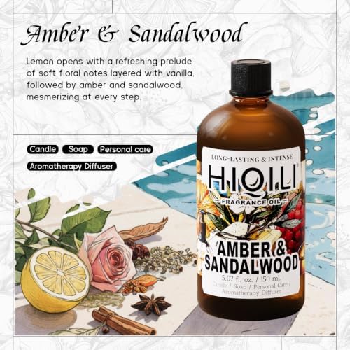 HIQILI Amber & Sandalwood Fragrance Oil for Diffuser, Candle & Soap - Image 2