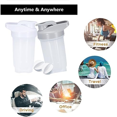 Shaker Bottle Protein Shakes Cup and 10-Ounce/300ML Shaker-Bottle with Whisk Balls, Protein Shaker- Bottles Set, Non-BPA plastic(Grey+White(2PCS)) - Image 5