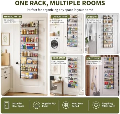 8-Tier Pantry Door Organizer, Hanging Storage Basket, Black