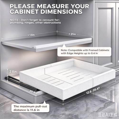 Pull Out Cabinet Organizer, Expandable 12.6"-20.47" 2Pack (White)