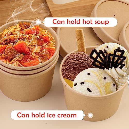 Wuadua 8 oz Disposable Kraft Paper Soup Containers with Lids- 75 Pack - Image 4