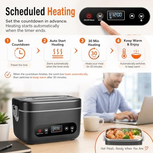Heated Lunch Box for Adults, 1.2L Self-Heating Food Warmer Dark Gray