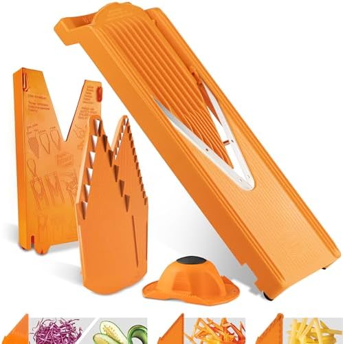 Börner Mandoline Slicer V3 (Starter Set) • V-Slicer for 5 Cutting Styles with Fruit Holder • Adjustable Vegetable Slicer for Vegetables & Fruits • Stainless Steel V-Blade • Color: Orange by B%C3%B6rner