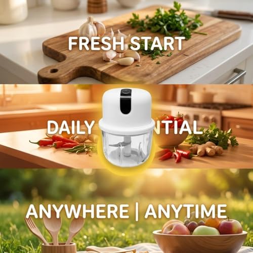 Mini Electric Garlic Chopper, 350ML Glass Bowl Food Processor, USB Rechargeable/Battery Operated Mincer with 3 Stainless Steel Blades for Garlic, Ginger, Chili, Nuts, White - Image 7