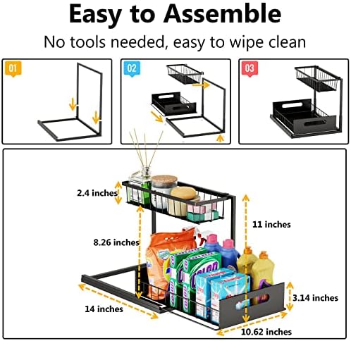 Slide Out Under Sink Organizers and Storage, Black, 1 Pack