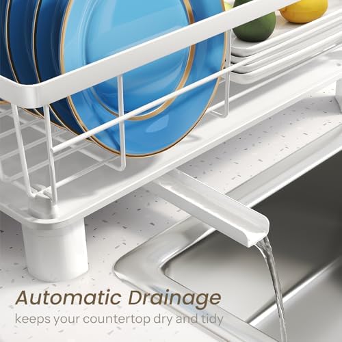 Dish Drying Rack for Small Kitchen Counter, 11" W x 15" L, White