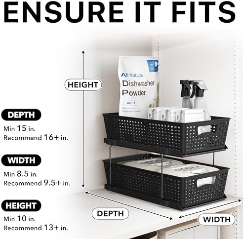 2 Tier Pull-Out Sliding Drawer Under Sink Storage, Black