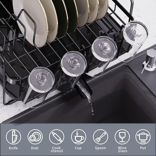 Extendable Dish Drying Rack, 20.5"-27.6" L x 12.6" W, Black