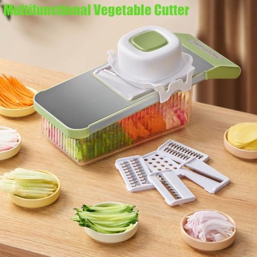 Multifunctional Vegetable Cutter, 6 Blade Vegetable Chopper, food chopper with container for Potato Strips, Onion Cubers, Carrot Sticks, Dicer, Slicer, Cutter, Julience, Cheese Grater (Black-C) - Image 2