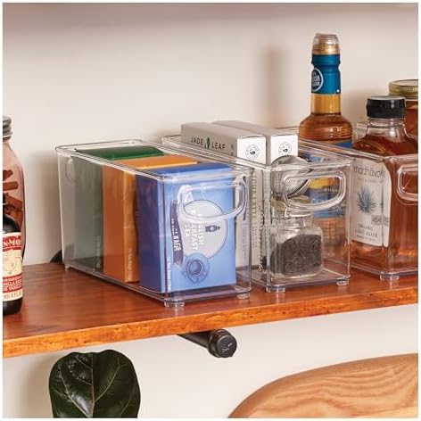 Slim Clear Plastic Stackable Storage Bin, Tall Narrow, 4-Pack